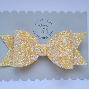 Glitter Pastel Faux Leather Bow - Yellow